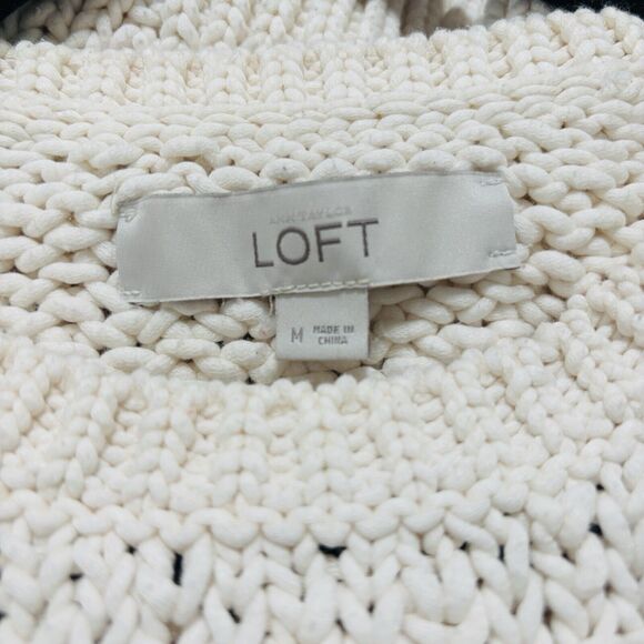 Loft Boucle Knit Sweater Wms Sz M Cream Mixed Texture Crewneck - Picture 7 of 8